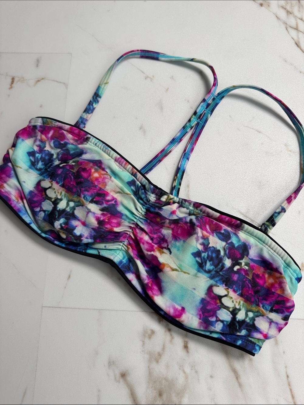 Athleta All Over Print Underwire Bandeau/ Racerback Bikini Top sz 34 B/C